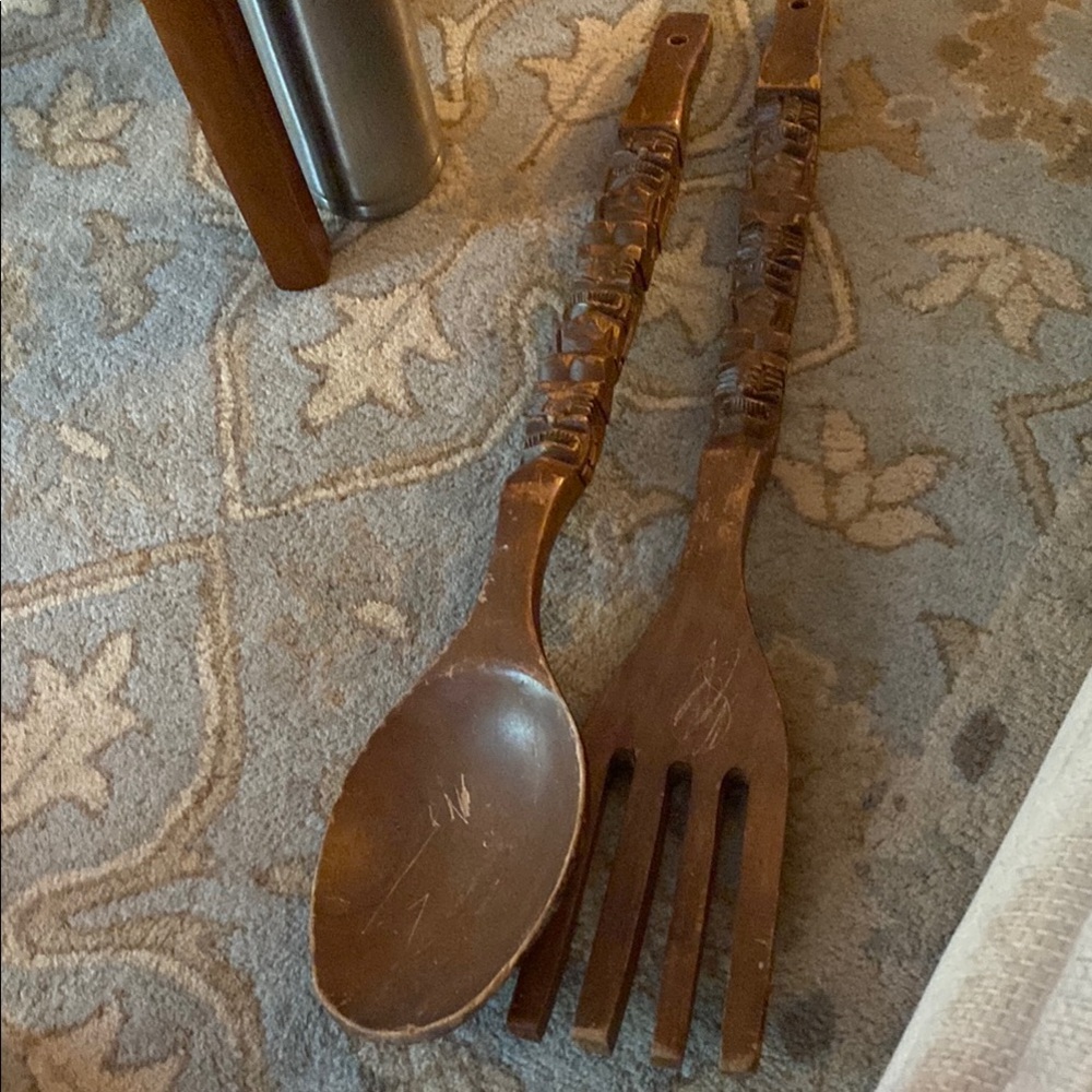 Vintage Handmade Wooden Fork and Spoon $50